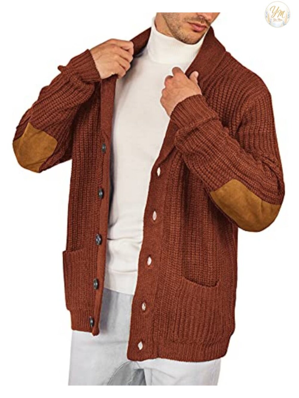 Men's Shawl Collar Button Down Knitted Cardigan Sweater with Pockets